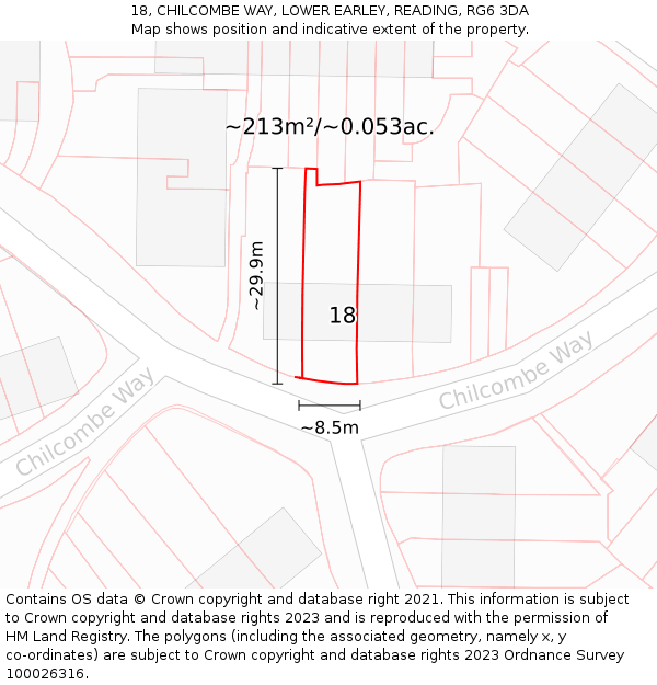18, CHILCOMBE WAY, LOWER EARLEY, READING, RG6 3DA: Plot and title map