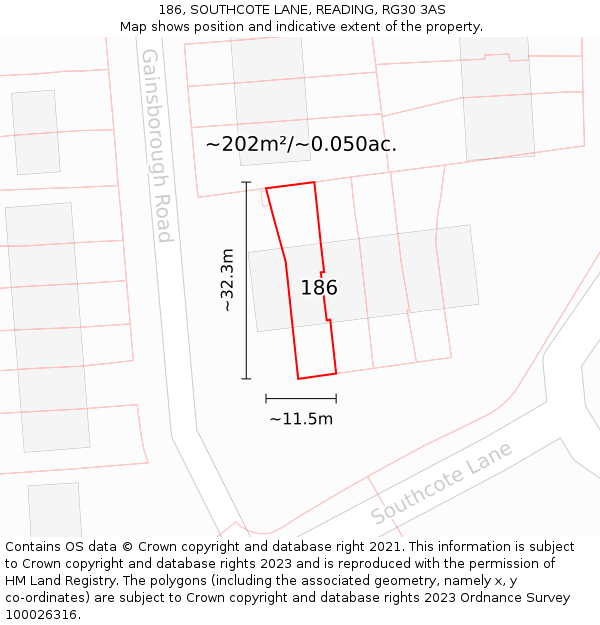 186, SOUTHCOTE LANE, READING, RG30 3AS: Plot and title map