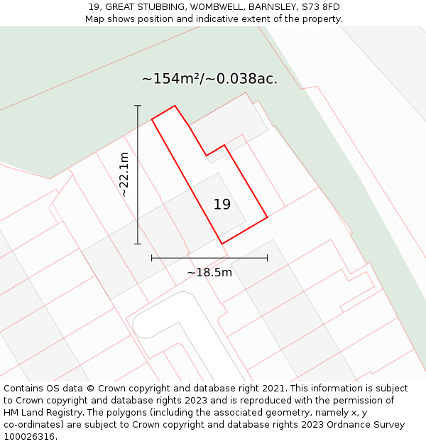 19, GREAT STUBBING, WOMBWELL, BARNSLEY, S73 8FD: Plot and title map