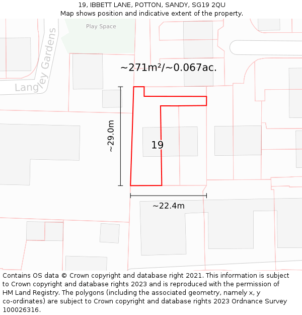 19, IBBETT LANE, POTTON, SANDY, SG19 2QU: Plot and title map