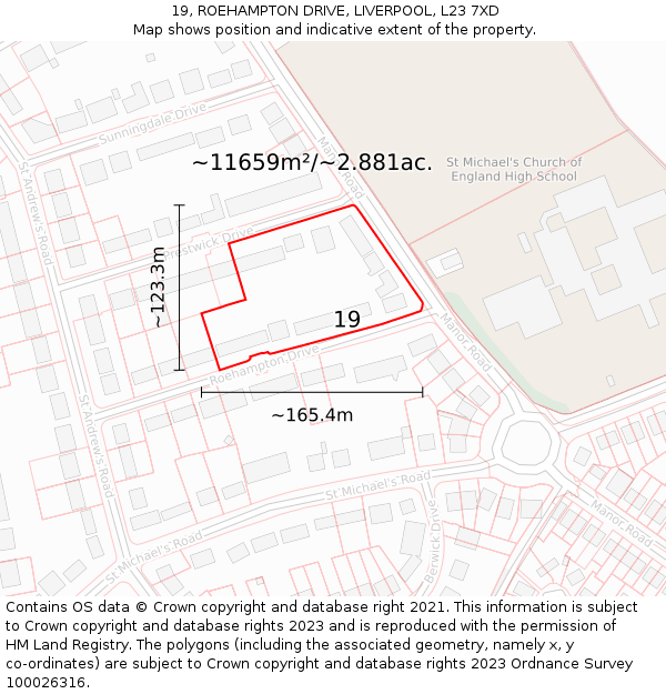 19, ROEHAMPTON DRIVE, LIVERPOOL, L23 7XD: Plot and title map