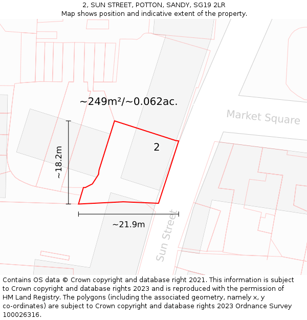 2, SUN STREET, POTTON, SANDY, SG19 2LR: Plot and title map