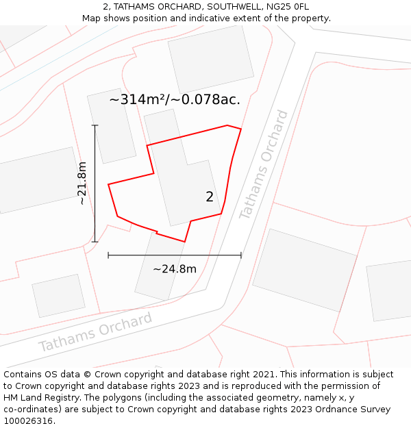 2, TATHAMS ORCHARD, SOUTHWELL, NG25 0FL: Plot and title map