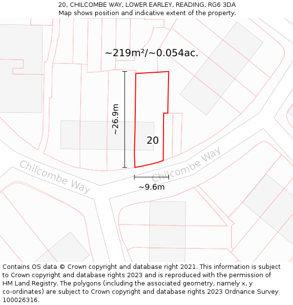 20, CHILCOMBE WAY, LOWER EARLEY, READING, RG6 3DA: Plot and title map