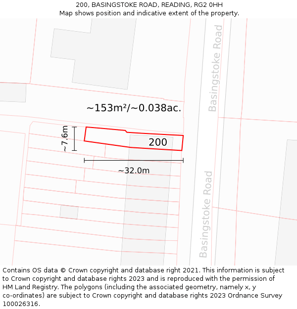 200, BASINGSTOKE ROAD, READING, RG2 0HH: Plot and title map