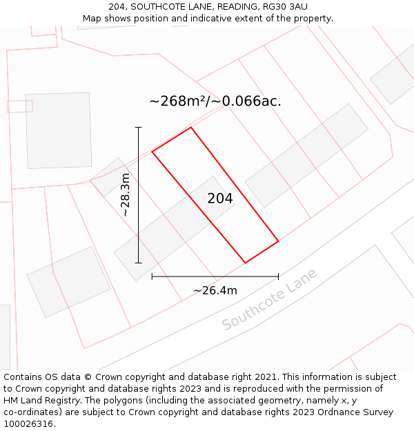 204, SOUTHCOTE LANE, READING, RG30 3AU: Plot and title map