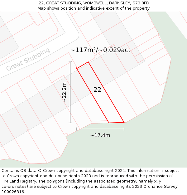 22, GREAT STUBBING, WOMBWELL, BARNSLEY, S73 8FD: Plot and title map