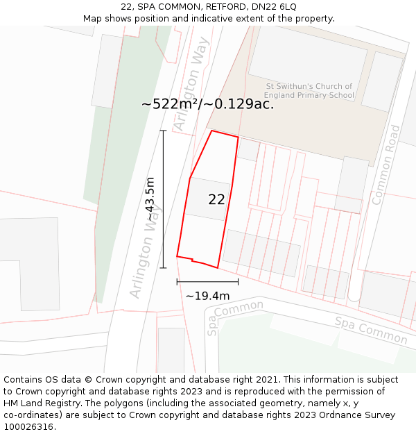 22, SPA COMMON, RETFORD, DN22 6LQ: Plot and title map