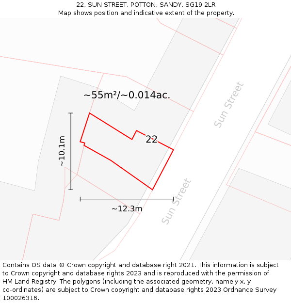 22, SUN STREET, POTTON, SANDY, SG19 2LR: Plot and title map