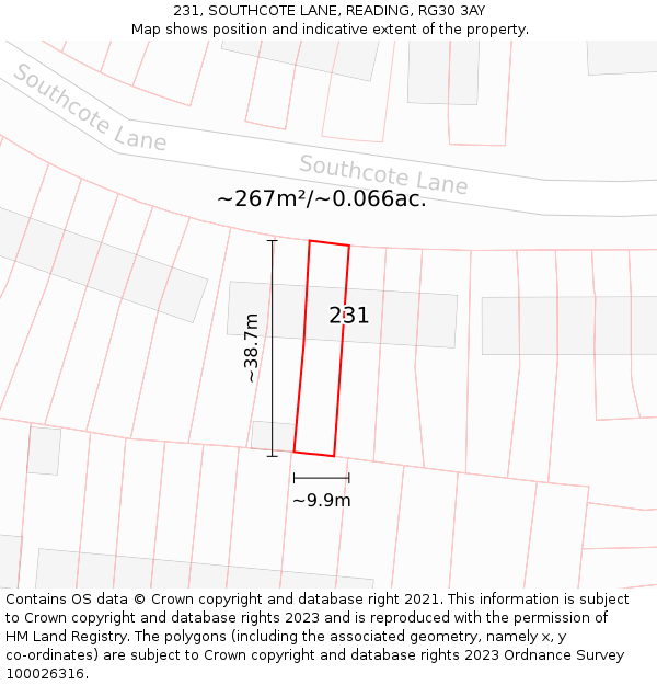 231, SOUTHCOTE LANE, READING, RG30 3AY: Plot and title map