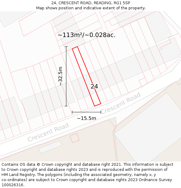 24, CRESCENT ROAD, READING, RG1 5SP: Plot and title map