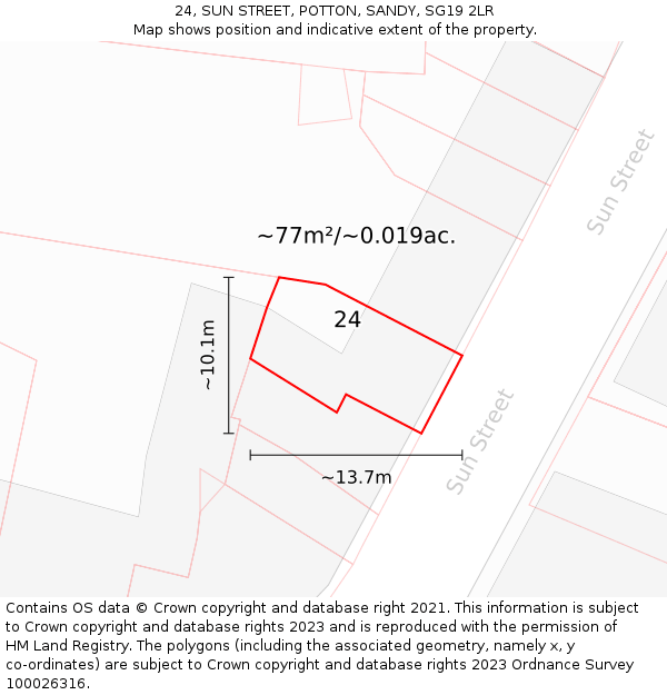 24, SUN STREET, POTTON, SANDY, SG19 2LR: Plot and title map