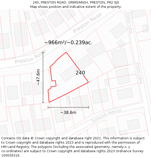 240, PRESTON ROAD, GRIMSARGH, PRESTON, PR2 5JS: Plot and title map
