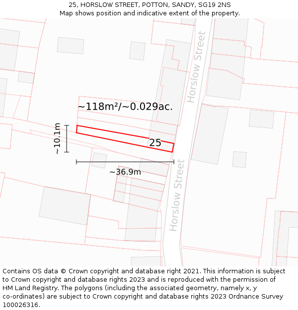 25, HORSLOW STREET, POTTON, SANDY, SG19 2NS: Plot and title map