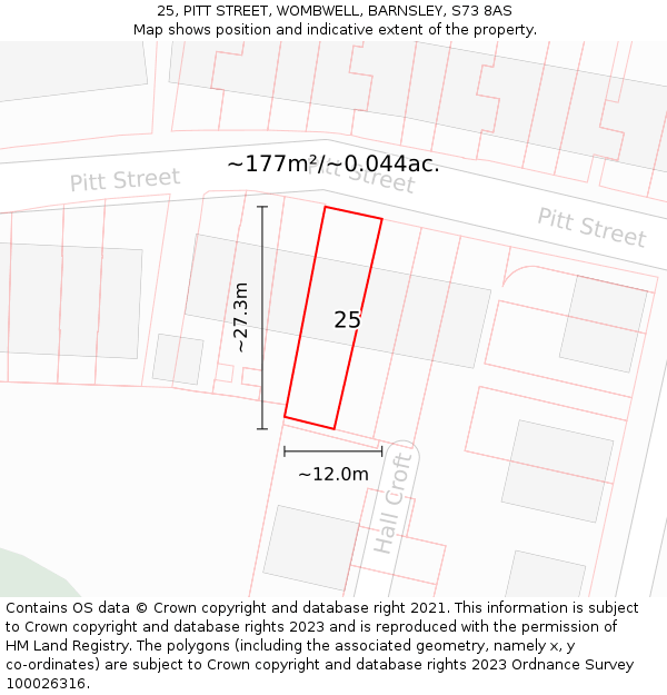 25, PITT STREET, WOMBWELL, BARNSLEY, S73 8AS: Plot and title map