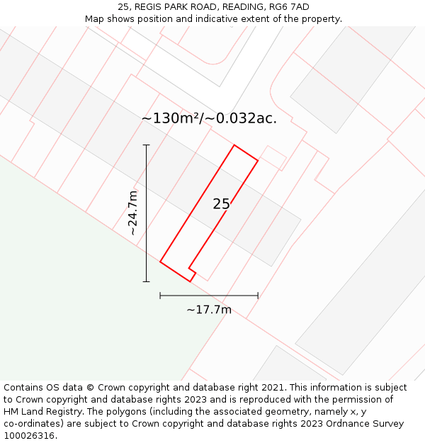 25, REGIS PARK ROAD, READING, RG6 7AD: Plot and title map