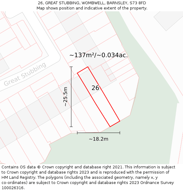 26, GREAT STUBBING, WOMBWELL, BARNSLEY, S73 8FD: Plot and title map