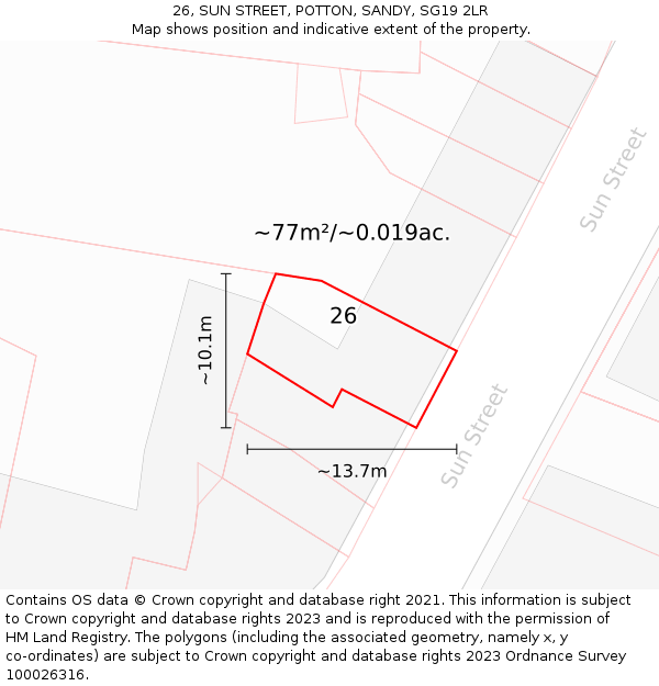 26, SUN STREET, POTTON, SANDY, SG19 2LR: Plot and title map