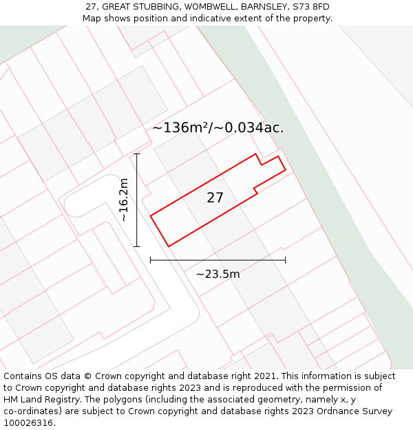 27, GREAT STUBBING, WOMBWELL, BARNSLEY, S73 8FD: Plot and title map