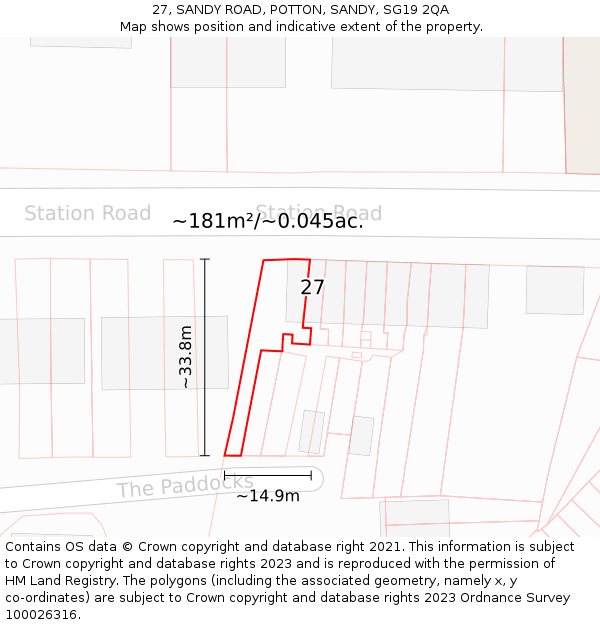 27, SANDY ROAD, POTTON, SANDY, SG19 2QA: Plot and title map