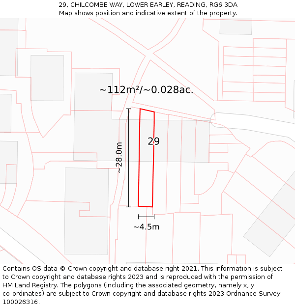 29, CHILCOMBE WAY, LOWER EARLEY, READING, RG6 3DA: Plot and title map