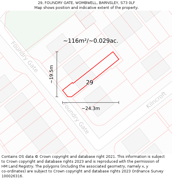 29, FOUNDRY GATE, WOMBWELL, BARNSLEY, S73 0LF: Plot and title map