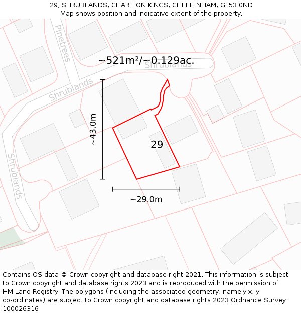 29, SHRUBLANDS, CHARLTON KINGS, CHELTENHAM, GL53 0ND: Plot and title map
