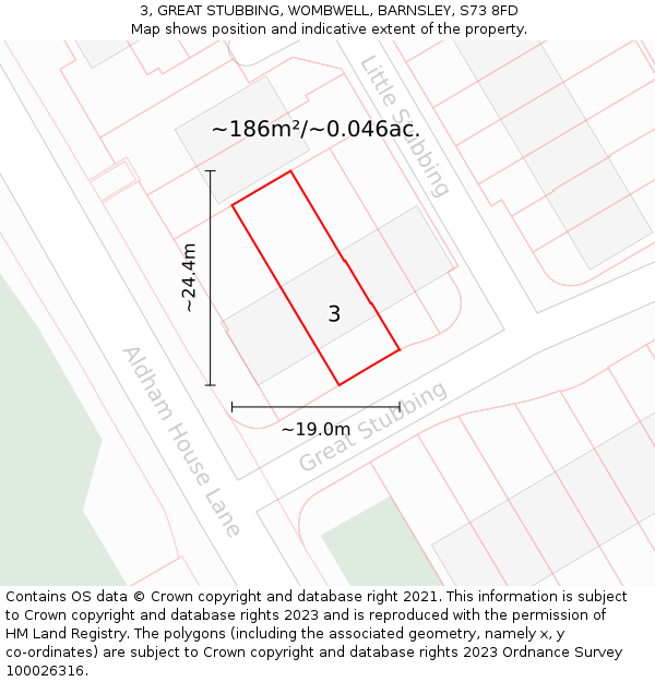 3, GREAT STUBBING, WOMBWELL, BARNSLEY, S73 8FD: Plot and title map