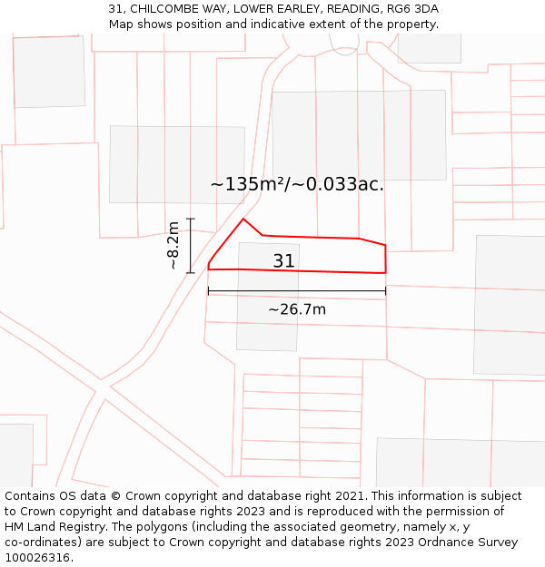 31, CHILCOMBE WAY, LOWER EARLEY, READING, RG6 3DA: Plot and title map