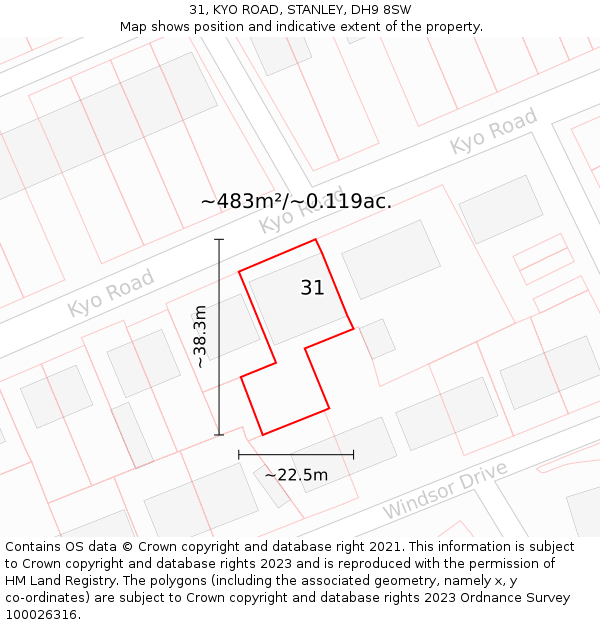 31, KYO ROAD, STANLEY, DH9 8SW: Plot and title map