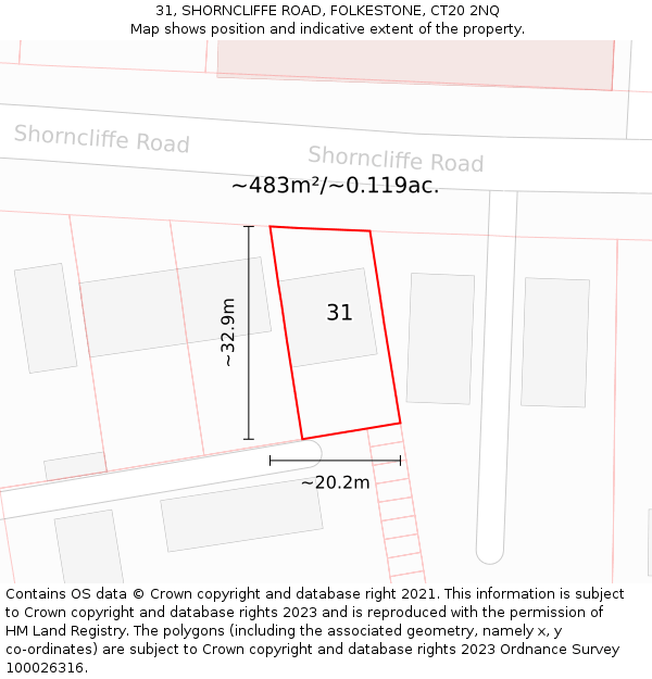 31, SHORNCLIFFE ROAD, FOLKESTONE, CT20 2NQ: Plot and title map