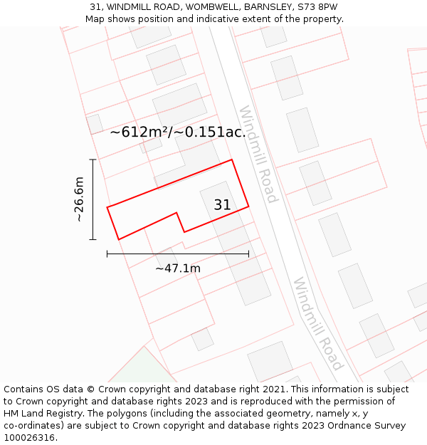 31, WINDMILL ROAD, WOMBWELL, BARNSLEY, S73 8PW: Plot and title map