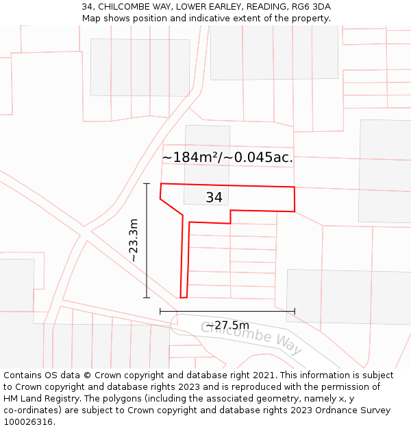 34, CHILCOMBE WAY, LOWER EARLEY, READING, RG6 3DA: Plot and title map