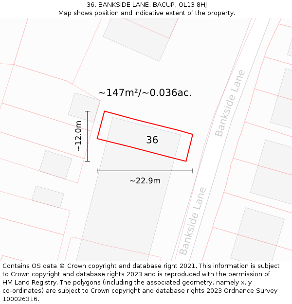 36, BANKSIDE LANE, BACUP, OL13 8HJ: Plot and title map