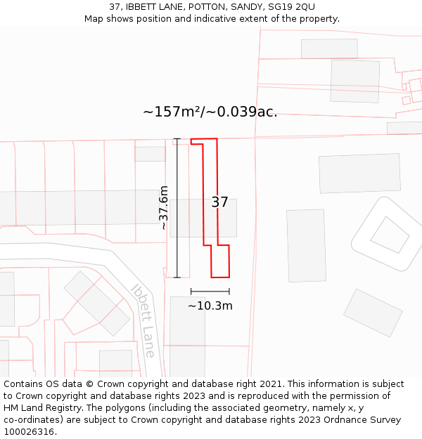 37, IBBETT LANE, POTTON, SANDY, SG19 2QU: Plot and title map