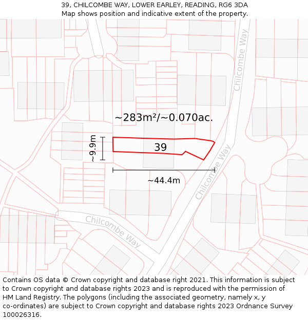 39, CHILCOMBE WAY, LOWER EARLEY, READING, RG6 3DA: Plot and title map