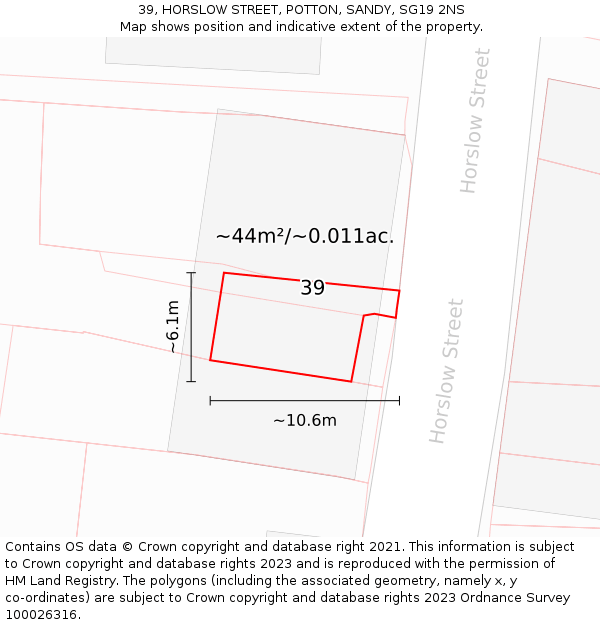 39, HORSLOW STREET, POTTON, SANDY, SG19 2NS: Plot and title map