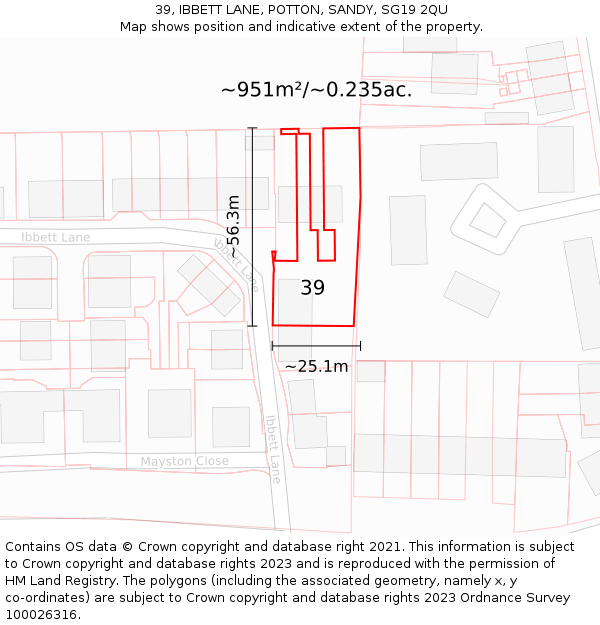 39, IBBETT LANE, POTTON, SANDY, SG19 2QU: Plot and title map