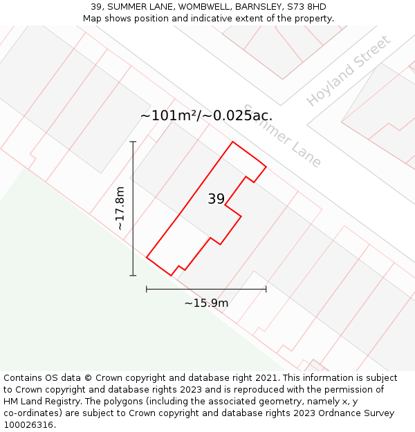 39, SUMMER LANE, WOMBWELL, BARNSLEY, S73 8HD: Plot and title map
