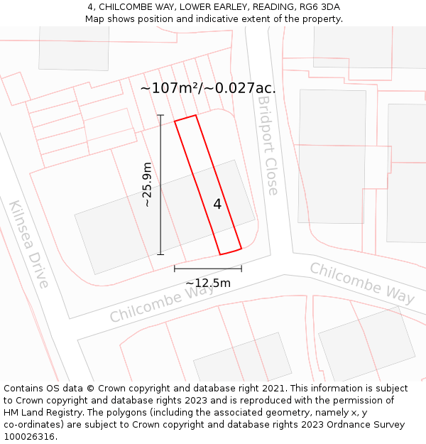 4, CHILCOMBE WAY, LOWER EARLEY, READING, RG6 3DA: Plot and title map