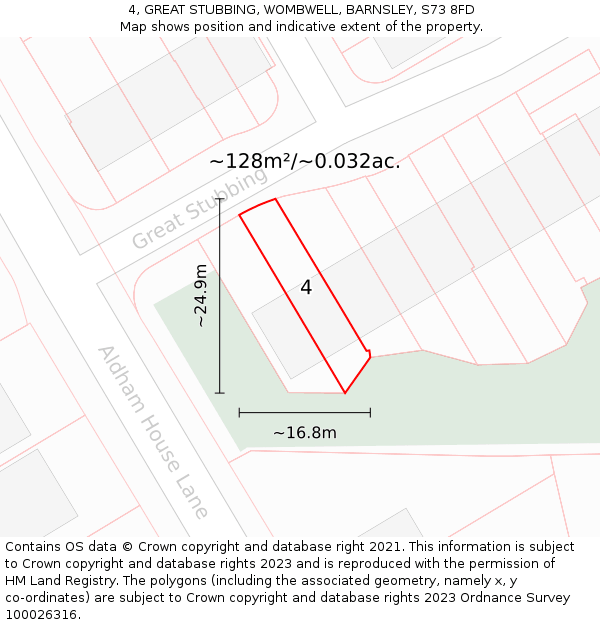 4, GREAT STUBBING, WOMBWELL, BARNSLEY, S73 8FD: Plot and title map