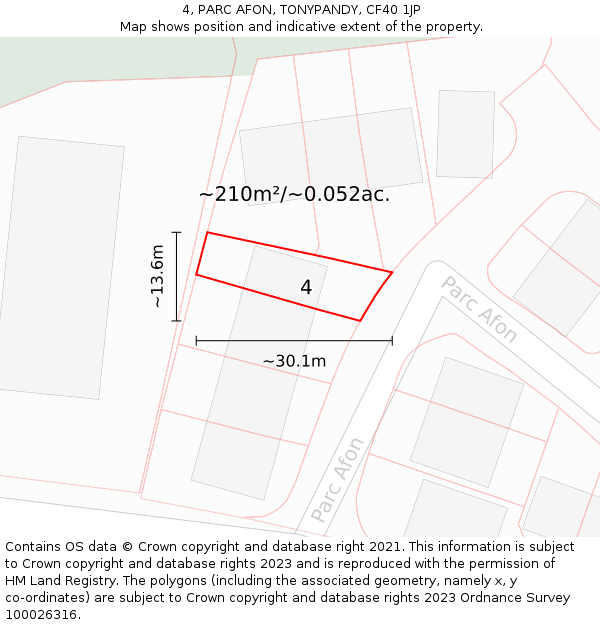 4, PARC AFON, TONYPANDY, CF40 1JP: Plot and title map