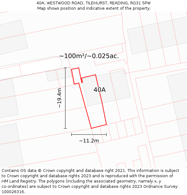 40A, WESTWOOD ROAD, TILEHURST, READING, RG31 5PW: Plot and title map
