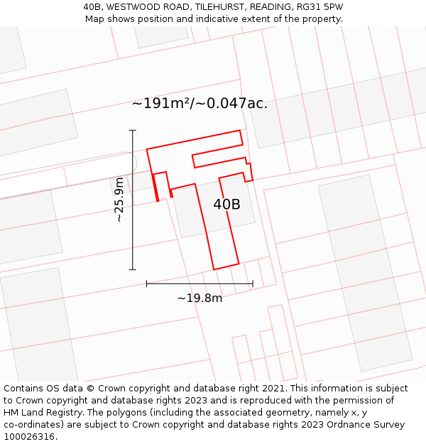 40B, WESTWOOD ROAD, TILEHURST, READING, RG31 5PW: Plot and title map
