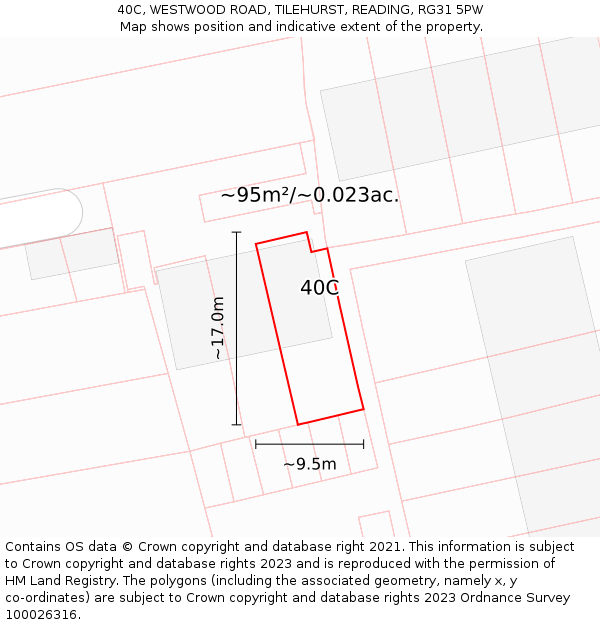 40C, WESTWOOD ROAD, TILEHURST, READING, RG31 5PW: Plot and title map