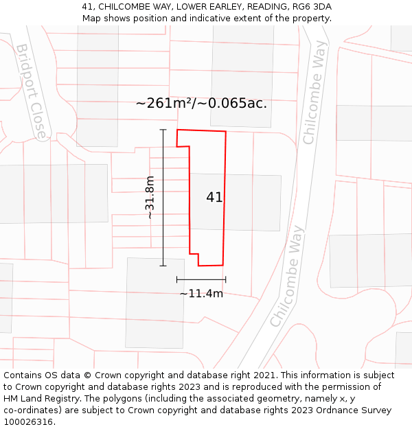 41, CHILCOMBE WAY, LOWER EARLEY, READING, RG6 3DA: Plot and title map