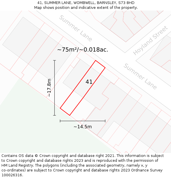 41, SUMMER LANE, WOMBWELL, BARNSLEY, S73 8HD: Plot and title map