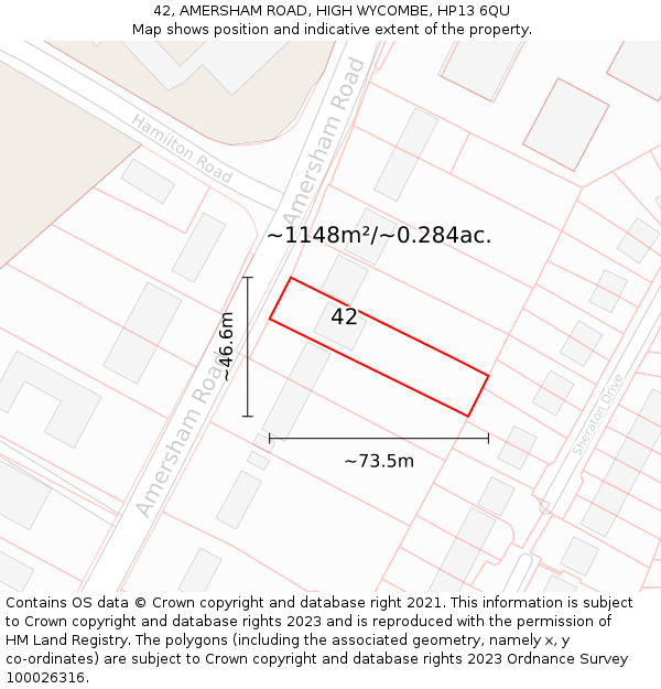 42, AMERSHAM ROAD, HIGH WYCOMBE, HP13 6QU: Plot and title map