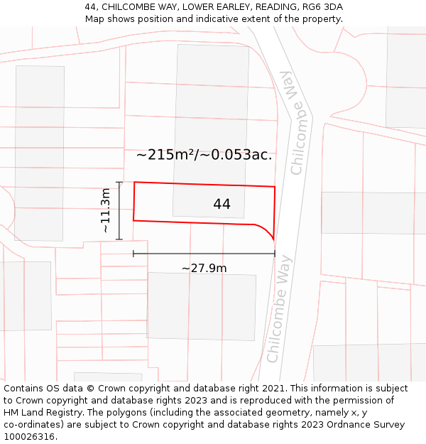 44, CHILCOMBE WAY, LOWER EARLEY, READING, RG6 3DA: Plot and title map