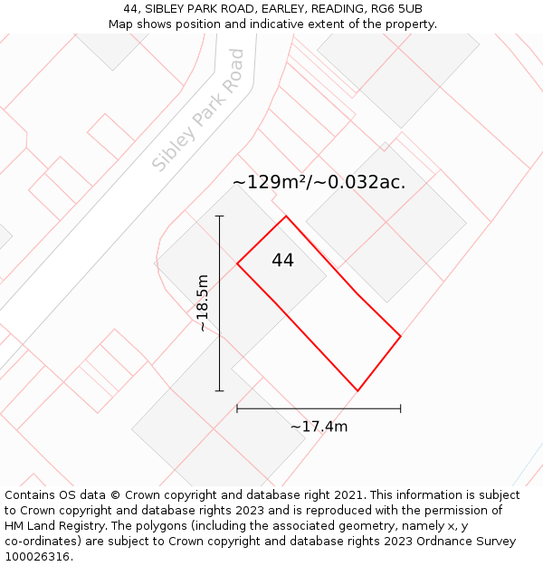 44, SIBLEY PARK ROAD, EARLEY, READING, RG6 5UB: Plot and title map